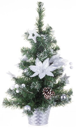 Vianočný stromček MagicHome Vianoce, ozdobený, strieborný, kvet, 50 cm