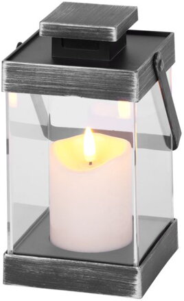 Vianočný lampáš Retro, so sviečkou, čierny, 3xAAA, plast, časovač, 10x18,5 cm