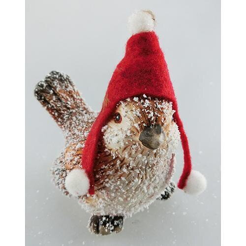 Vianočná dekorácia Vtáčik s čiapočkou, terakota, 9 cm