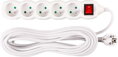 Predlžovací kábel DG-F805BK 10 m, biely, 5 zásuviek + vypínač