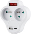Zásuvka Strend Pro, rozdvojka, biela, 2×16 A, USB A+C, vypínač