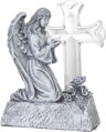Dekorácia MagicHome, Anjel s holubicou pri kríži, LED, polyresin, na hrob, solar, 12x8x16,5 cm