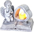 Dekorácia MagicHome, Anjel na knihe so srdcom, LED, polyresin, na hrob, 19x12,5x16,5 cm