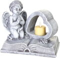 Dekorácia MagicHome, Anjel na knihe so srdcom, LED, polyresin, na hrob, 19x12,5x16,5 cm