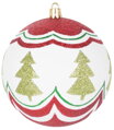 Vianočné gule na stromček 4 ks, červeno-zelené, s ornamentami, 10 cm