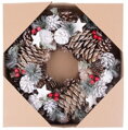 Veniec na dvere MagicHome Vianoce, prírodný, s bielymi šiškami, závesný, 37x9x37 cm, 5, náradie