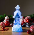 Vianočná dekorácia Domček, LED, meniaca farby, s plávajúcimi trblietkami, PE, 2xAA, 9,5x9,5x24,5 cm