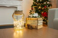 Vianočná dekorácia Sklenená dóza, 30 LED teplá biela, 3xAAA, IP44, exteriér, 13x23,5 cm