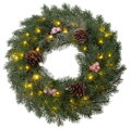 Veniec na dvere MagicHome, prírodný zasnežený, 48 LED, 40 cm