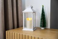 Vianočný lampáš LED, plast, biely, plápolajúci efekt, 33 cm