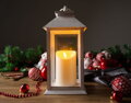Vianočný lampáš LED, plast, biely, plápolajúci efekt, 33 cm