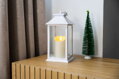 Vianočný lampáš LED, plast, biely, plápolajúci efekt, 33 cm