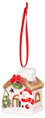 Vianočná dekorácia Domček so snehuliakom, LED, terakota, závesný, 7 cm