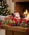 Vianočná dekorácia Santa s vláčikom, LED, terakota, 10,7 cm
