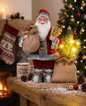 Vianočná dekorácia Santa s taškou a stromčekom, LED, 30 cm