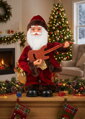 Vianočná dekorácia Santa s gitarou, 35 cm
