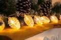 Vianočné osvetlenie na stromček reťaz Pine, 10 LED teplá biela, so šiškami, 2xAA, jednoduché svietenie, osvetlenie, L-1,35 m