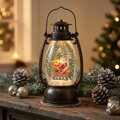 Vianočný lampáš Retro, LED, so Santom, s trblietkami, čierny, 24/35 cm