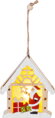Vianočná dekorácia Santa v domčeku, LED, závesná, 9x10,4 cm