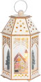 Vianočný lampáš Drevená dedinka, 9 LED, teplá biela, 16,5x14x30 cm