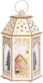 Vianočný lampáš Drevená dedinka, 9 LED, teplá biela, 30 cm