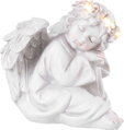 Dekorácia MagicHome, Sediaci anjel, LED, polyresin, na hrob, 15x15x14,5 cm