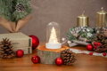 Dekorácia MagicHome Vianoce, biely stromček v kupole, LED, teplá biela, interiér, 5,5x9 cm 2 detail