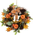 Veniec na dvere MagicHome, jesenný, oranžový, s mašľou, 35 cm