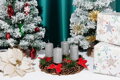 Adventné sviečky MagicHome, 4,8×8 cm, strieborné, trblietavé, sada 4 ks
