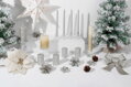 Adventné sviečky MagicHome, 4,8×8 cm, strieborné, trblietavé, sada 4 ks