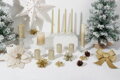 Adventné sviečky MagicHome, 4,8×8 cm, šampanské, trblietavé, sada 4 ks