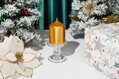 Zlatá sviečka MagicHome, 7×10 cm, metalický efekt, 35 h horenia