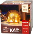 Guľa MagicHome Vianoce, sklo, zlatá, 10xLED teplá biela, 12x11 cm, 3xAA