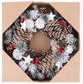 Veniec na dvere MagicHome Vianoce, prírodný, s bielymi šiškami, závesný, 37x9x37 cm, 1, náradie