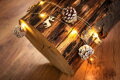 Reťaz MagicHome Vianoce Pine, 20 LED teplá biela, so zasneženými šiškami, 2xAA, jednoduché svietenie, osvetlenie, L-1,9 m, 1, náradie
