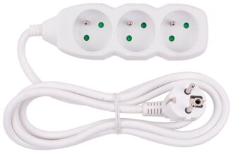 Strend Pro Predlžovací kábel DG-F803B 1,5m, biely, 3 zásuvky