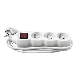 Strend Pro Predlžovací kábel DG-F803BK 3m, biely, 3 zásuvky + vypínač