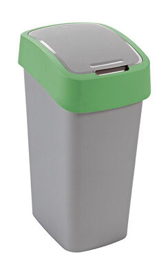Kôš Curver® FLIP BIN 50L, šedostrieborný / zelený, na odpadky