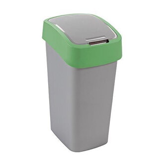 Kôš Curver® FLIP BIN 10L, šedostrieborný / zelený, na odpadky