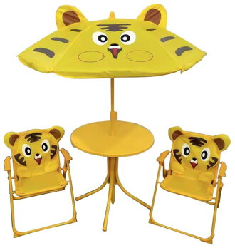 ST Leisure Equipment MELISENDA Tigre, tiger, slnečník 105 cm, stôl 50 cm, 2 stoličky, detský