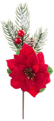 Vetvička MagicHome Vianoce, s kvetom poinsettia, červená, 22 cm, bal. 6 ks