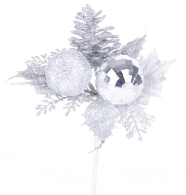 Vetvička MagicHome Vianoce, s jablkom, strieborná, 15 cm, bal. 6 ks