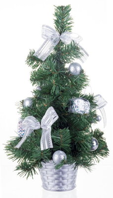 Stromček MagicHome Vianoce, ozdobený, strieborný, mašľa, 30 cm