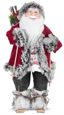 Dekorácia MagicHome, Santa s lyžami a drevom, 46 cm