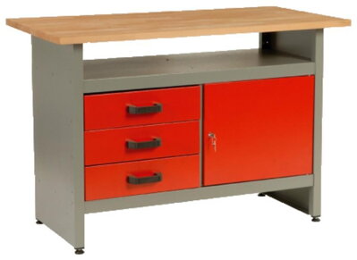 Stôl 1 US, pracovný, oceľový plech, 3x zásuvka, 1215 x 610 x 800 mm