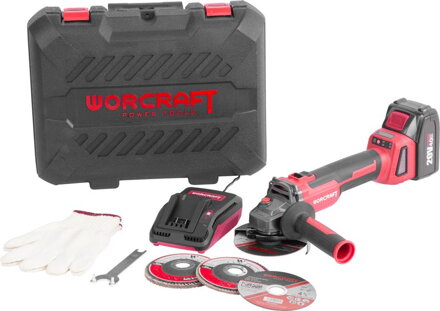 Brúska Worcraft CAG-S20LiBH ShareSYS, 115 mm, uhlová, SET v kufri, s batériou a nabíjačkou, 20V, 1x Li-ion, bezuhlíková