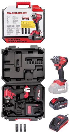 Rázový uťahovák Worcraft CIW-S20LiBM-450 ShareSYS, 20V Li-Ion, 1/2" square, SET