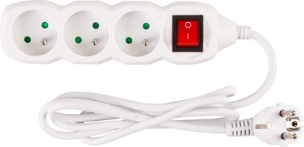 Predlžovací kábel DG-F803BK 1,5 m, biely, 3 zásuvky + vypínač