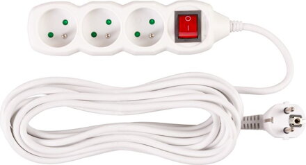 Predlžovací kábel DG-F803BK 7 m, biely, 3 zásuvky + vypínač