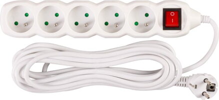 Predlžovací kábel DG-F805BK 5 m, biely, 5 zásuviek + vypínač